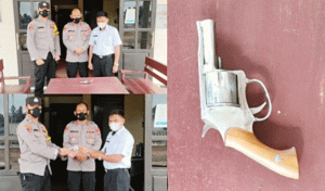 Warga Pancamarga Serahkan Senpi ke Polsek Gunung Agung