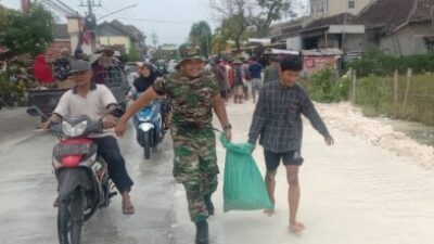 Personel Koramil 0812/15 Karanggeneng Bersama Warga Desa Sungelebak, Lamongan, Kerja Bakti