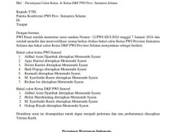 DPP PWI Setujui Bakal Calon Ketua PWI dan DKP PWI Sumsel