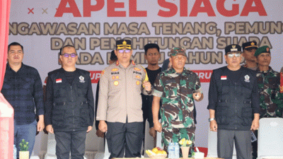 Pj Bupati Batola Pimpin Apel Siaga Pemilu, Serukan Tertibkan APK dan Warung Gratis Panwaslu