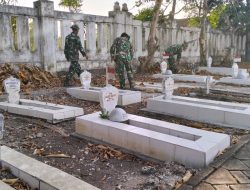 Sambut HUT TNI Ke-79, Kodim 0812/Lamongan Gelar Karya Bakti Pembersihan TMP