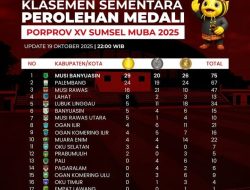 Klasemen Sementara Porprov Sumsel ke XV di Muba, Kabupaten Lahat Peringkat ke Empat