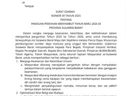 Sambut Tahun Baru 2026, Gubernur Sulbar Terbitkan Surat Edaran Larang Petasan, Konvoi Bermotor Knalpot Bising dan Balapan Liar