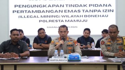 Polresta Mamuju Gerebek Aktivitas PETI di Bonehau, 8 Pelaku dan 1 Alat Berat Diamankan