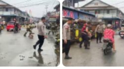 Pasca Kebakaran Pasar Bengkayang, Personil POLRI dan Petugas  Gabungan Bersihkan Lokasi
