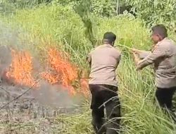 Agar Api Tak Meluas, Personil Polsek Rantau Selamat Gerak Cepat Padamkan Karhutla